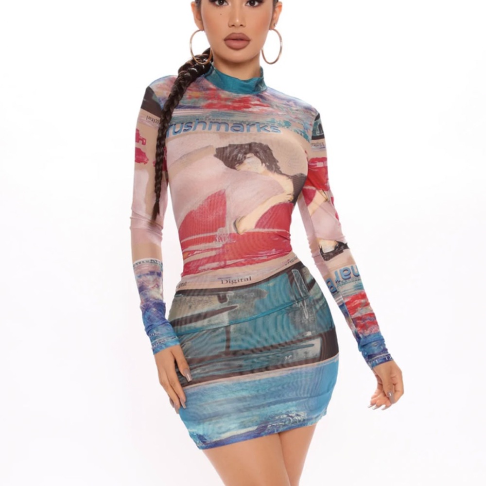 NWOT Sparking Conversation Mesh Mini Dress - Blue/combo Fashion Nova